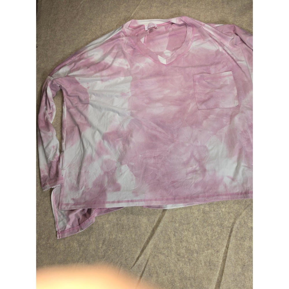 Pink Lily Pink Tie‎ Dye V-Neck Long Sleeve Pocket Top Oversized Small